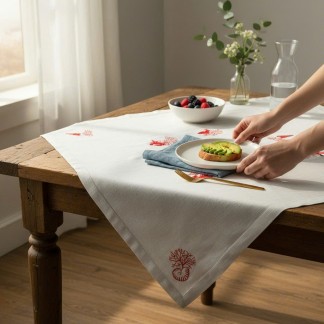Square table cloth - Red nautilus embroidery (size 90cm)